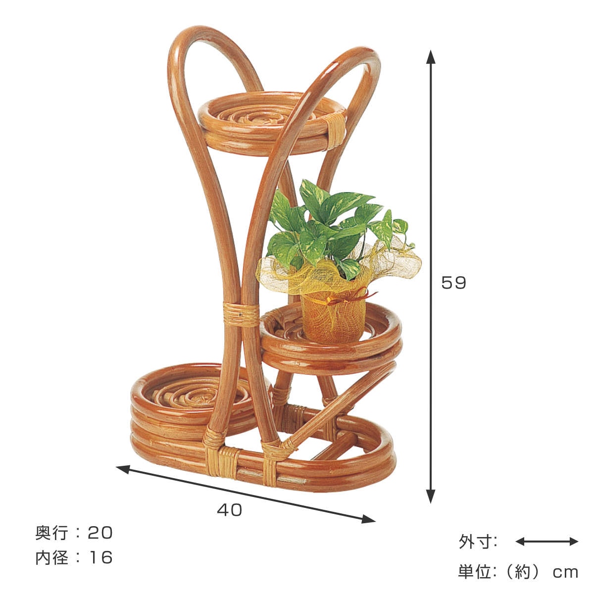 籐 フラワーラック ラタン製 幅40cm フラワー台 花台 フラワースタンド
