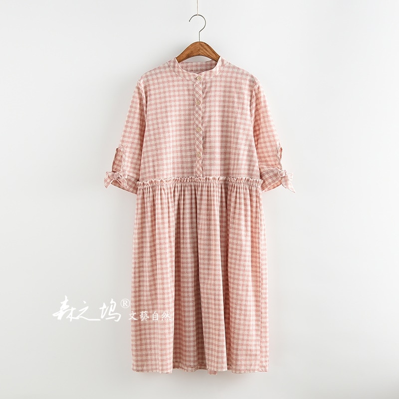 1005.シンプルチェック柄ワンピース(ピンク) 1005.シンプルチェック柄ワンピース(ピンク)