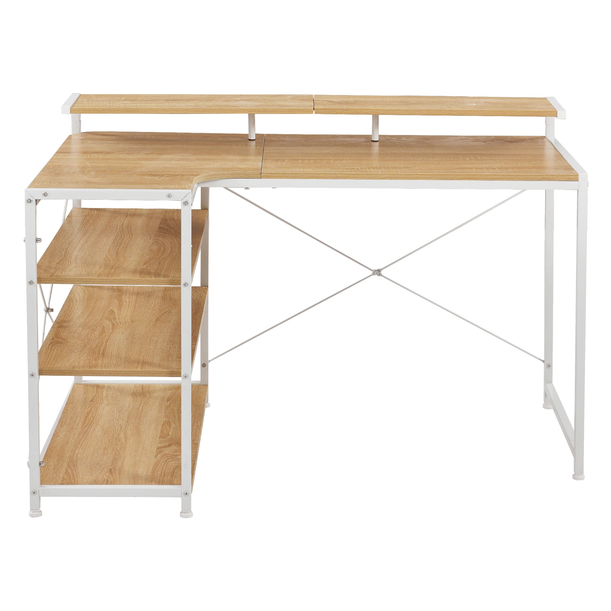 【国内発送Ｍ】984【WF301556AAAオフィスチェア+パソコンデスク セット】【人気商品改良タイプ】【ブラック】パソコンデスク L字 120cm 3段ラック付 ハイデスク付き デスク木製 ミシン