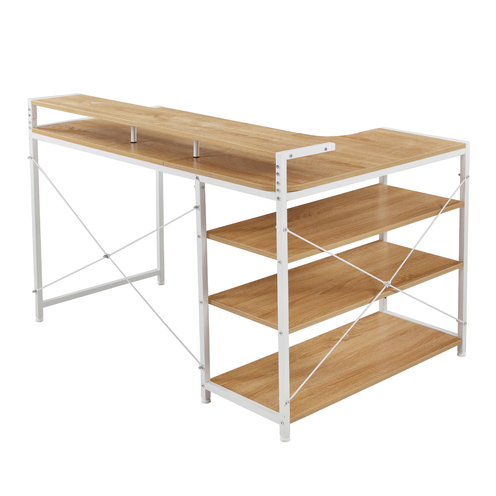 【国内発送Ｍ】984【WF301556AAAオフィスチェア+パソコンデスク セット】【人気商品改良タイプ】【ブラック】パソコンデスク L字 120cm 3段ラック付 ハイデスク付き デスク木製 ミシン