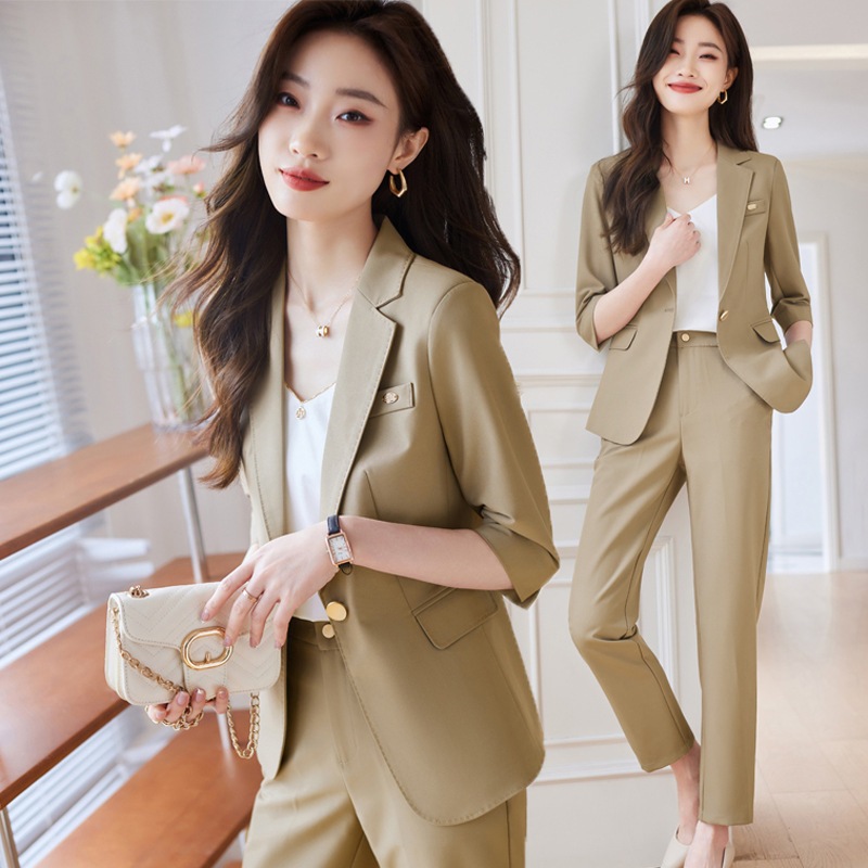 送料無料 全4色 パンツスーツ レディース ベージュ ブラック スーツ 2点セット ブルー カーキ 無地 オシャレ 7分袖 テーラードジャケット スーツセット オフィススーツ 通勤 OL カジュアルス 送料無料 全4色 パンツスーツ レディース ベージュ ブラック スーツ 2点セット ブルー カーキ 無地 オシャレ 7分袖 テーラードジャケット スーツセット オフィススーツ 通勤 OL カジュアルス