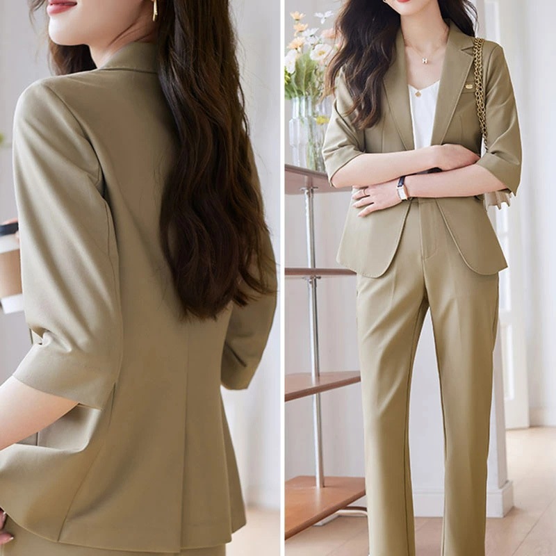 送料無料 全4色 パンツスーツ レディース ベージュ ブラック スーツ 2点セット ブルー カーキ 無地 オシャレ 7分袖 テーラードジャケット スーツセット オフィススーツ 通勤 OL カジュアルス 送料無料 全4色 パンツスーツ レディース ベージュ ブラック スーツ 2点セット ブルー カーキ 無地 オシャレ 7分袖 テーラードジャケット スーツセット オフィススーツ 通勤 OL カジュアルス