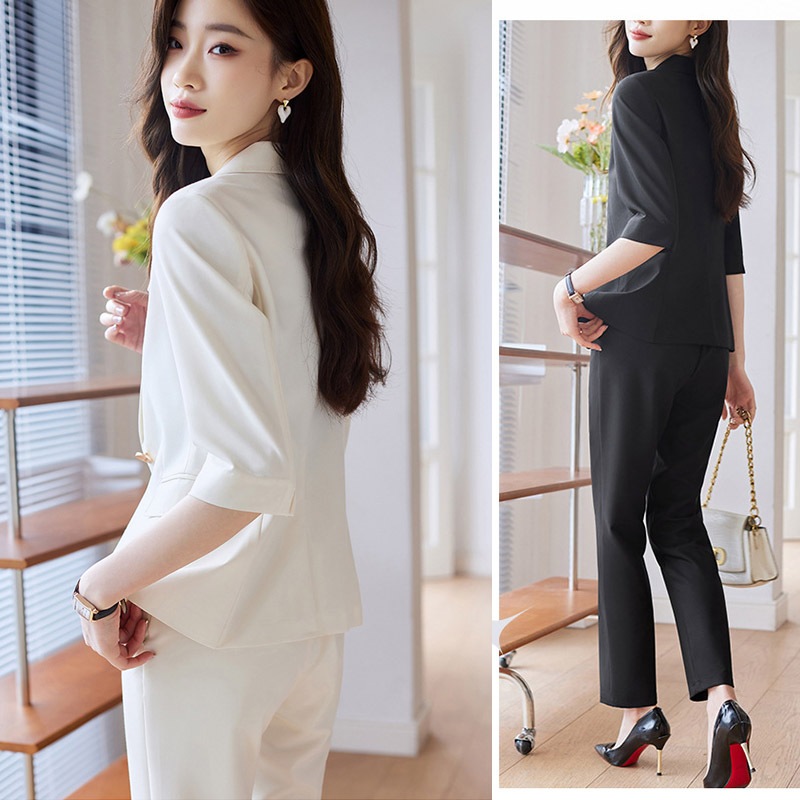 送料無料 全4色 パンツスーツ レディース ベージュ ブラック スーツ 2点セット ブルー カーキ 無地 オシャレ 7分袖 テーラードジャケット スーツセット オフィススーツ 通勤 OL カジュアルス 送料無料 全4色 パンツスーツ レディース ベージュ ブラック スーツ 2点セット ブルー カーキ 無地 オシャレ 7分袖 テーラードジャケット スーツセット オフィススーツ 通勤 OL カジュアルス