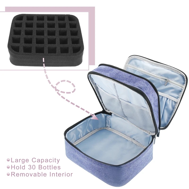 VOcoste-キャリングケース30本,ポータブルトラベル,ダブルレイヤー,マニキュアケース,化粧品収納,オーガナイザーケース