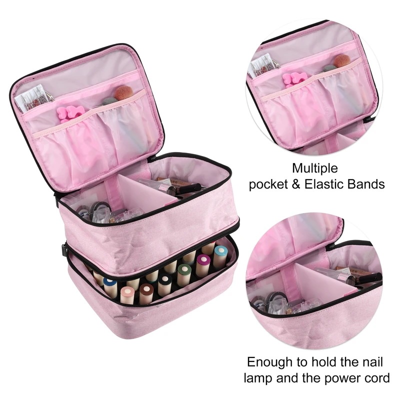 VOcoste-キャリングケース30本,ポータブルトラベル,ダブルレイヤー,マニキュアケース,化粧品収納,オーガナイザーケース