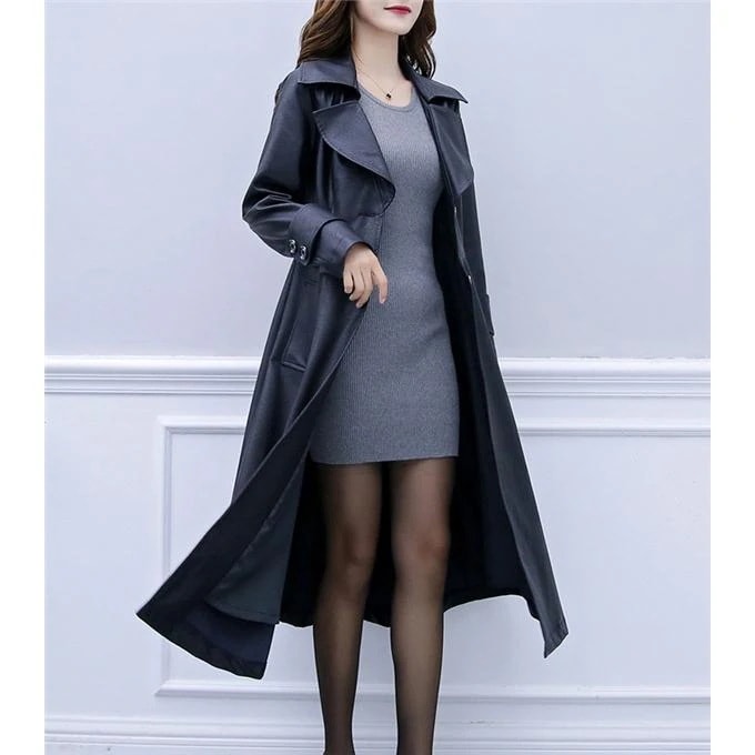 品大人気レザーコートロングコートスプリングコートライダース革ジャンレディースアウター合革バイクPU上質無地防寒防風フェイクレザー