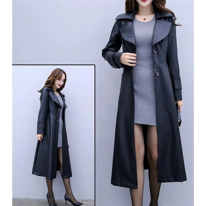 品大人気レザーコートロングコートスプリングコートライダース革ジャンレディースアウター合革バイクPU上質無地防寒防風フェイクレザー