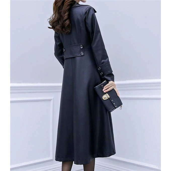 品大人気レザーコートロングコートスプリングコートライダース革ジャンレディースアウター合革バイクPU上質無地防寒防風フェイクレザー