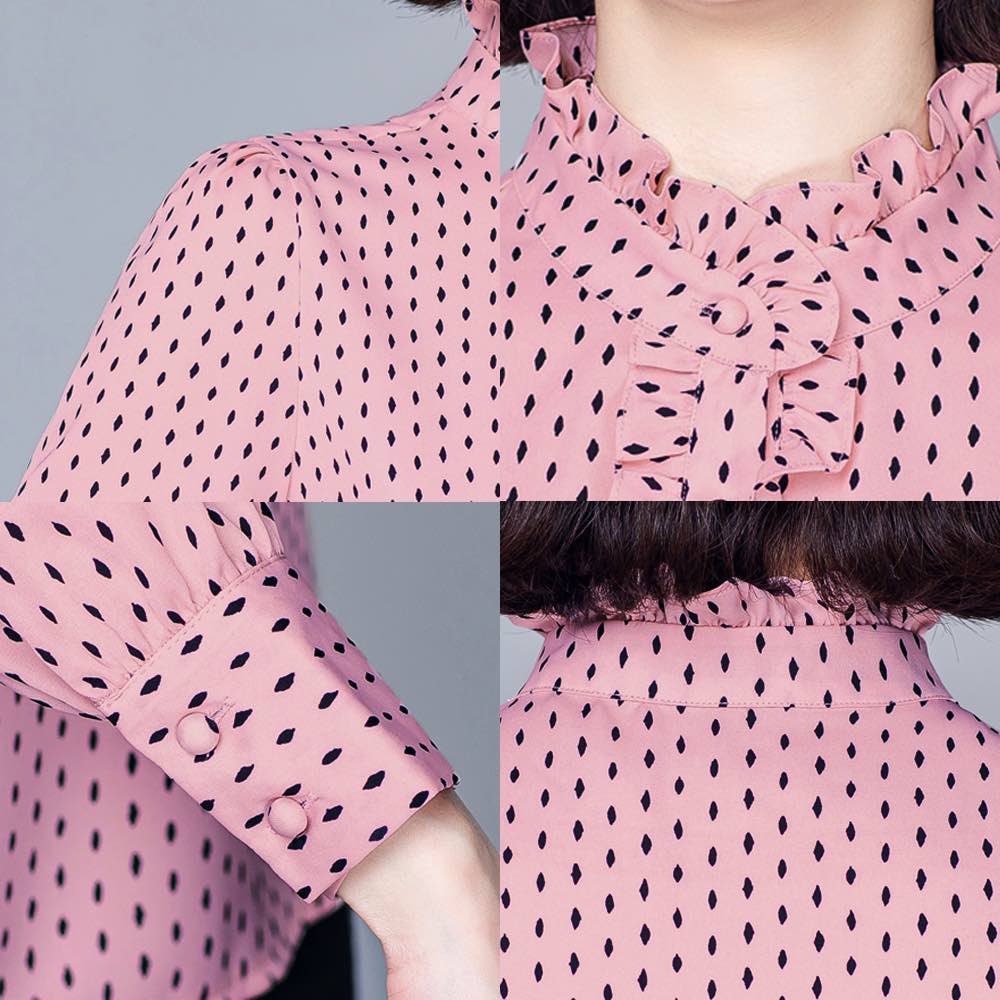 ブラウス レディース ドット柄フリルブラウス 事務服 フリル 高品質 Tシャツ 春 スーツ ボウタイ ワンピース 人気 ノーアイロン 秋 きれいめ 白 オフィス 50代 冬 安い ブランド 長袖 シャ