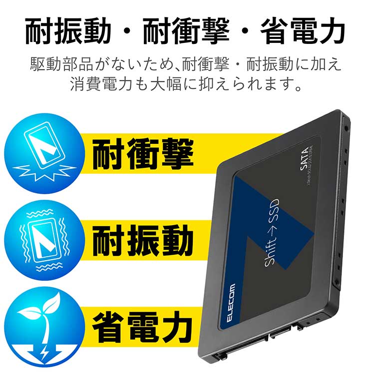 内蔵2.5インチ SSD 960GB 耐衝撃 USB3.1 Gen1 ケーブル付属