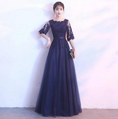 パーティードレス ロング 結婚式 ワンピース 演奏会 発表会 パーティドレス 花柄 刺繍 レース