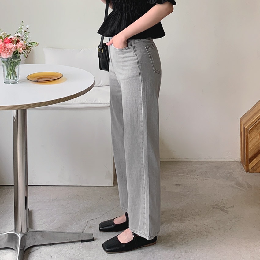 [tje0149] 韓国ファッション 3SIZE 3TYPE クーリングワイドグレーデニムパンツ