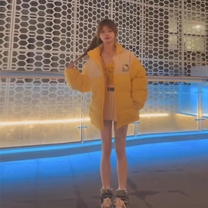 ネットレッド レディース 冬 厚手 かわいい ハローキティ 流行り 中綿ジャケット ゆったり パッチワーク ダウンコート