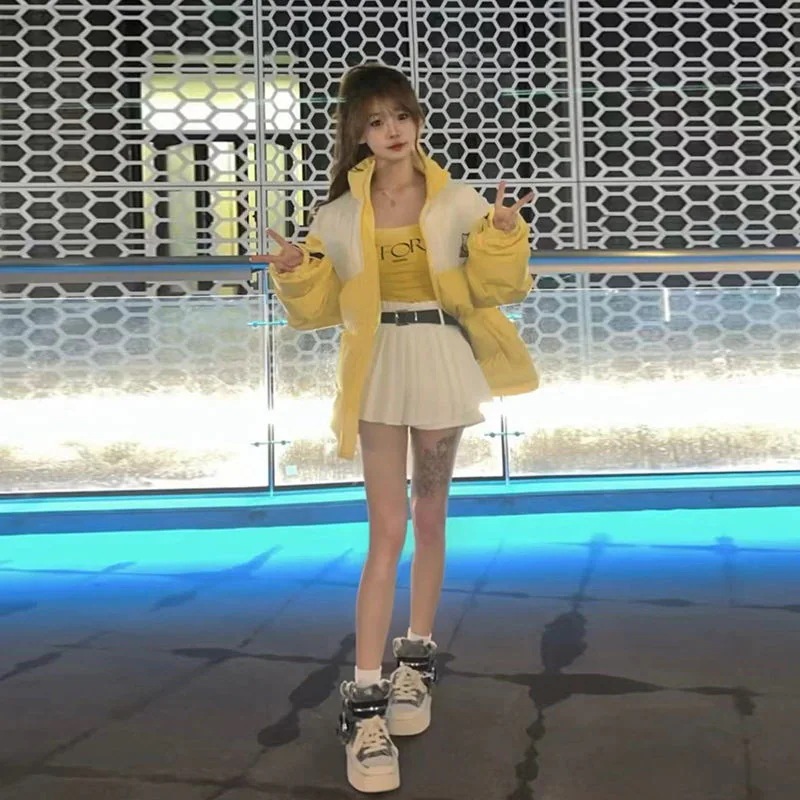 ネットレッド レディース 冬 厚手 かわいい ハローキティ 流行り 中綿ジャケット ゆったり パッチワーク ダウンコート