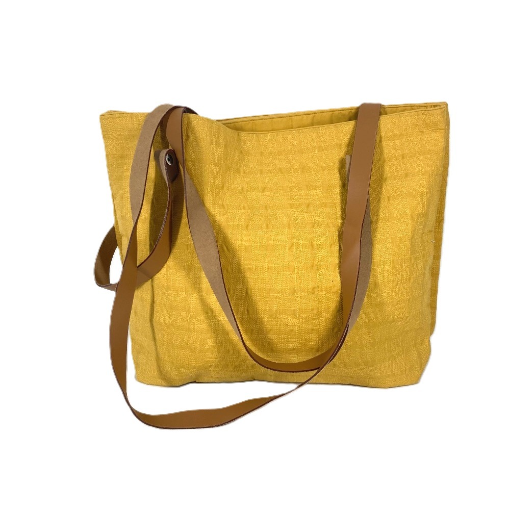 ショルダーバッグ アメダバカバドゥポッシュ カバン 肩掛け トートバッグ キャンバス/レザー イエロー ショルダーバッグ アメダバカバドゥポッシュ カバン 肩掛け トートバッグ キャンバス/レザー イエロー