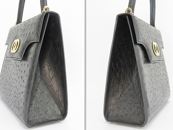 激レア美品セリーヌヴィンテージサークルロゴオーストリッチ2WAYハンドバッグショルダーバッグブラックゴールド金具 激レア美品セリーヌヴィンテージサークルロゴオーストリッチ2WAYハンドバッグショルダーバッグブラックゴールド金具