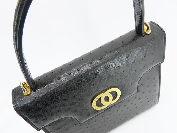 激レア美品セリーヌヴィンテージサークルロゴオーストリッチ2WAYハンドバッグショルダーバッグブラックゴールド金具 激レア美品セリーヌヴィンテージサークルロゴオーストリッチ2WAYハンドバッグショルダーバッグブラックゴールド金具