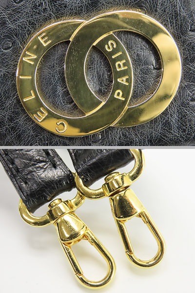 激レア美品セリーヌヴィンテージサークルロゴオーストリッチ2WAYハンドバッグショルダーバッグブラックゴールド金具 激レア美品セリーヌヴィンテージサークルロゴオーストリッチ2WAYハンドバッグショルダーバッグブラックゴールド金具