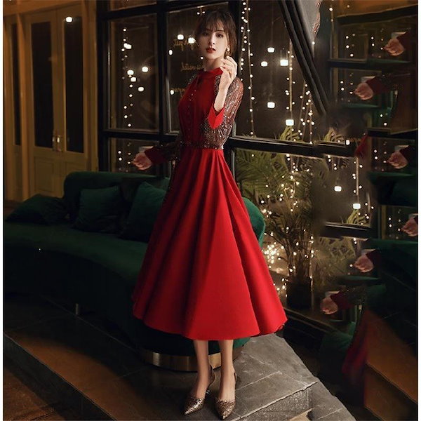 Qoo10] ドレススカート宴会気質シンプルで小さな赤