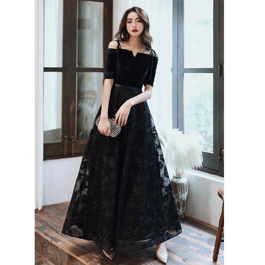 オフショルダー ロング丈ドレス ウエディングドレス パーティードレス 上品 大人 結婚式 大きいサイ