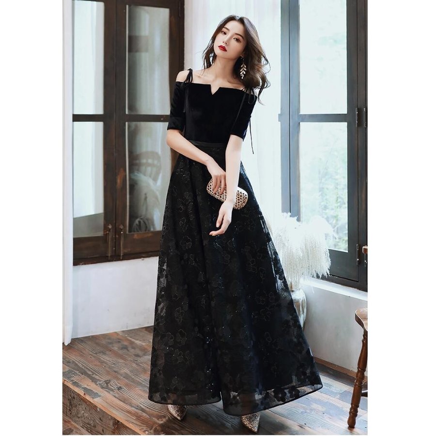 オフショルダー ロング丈ドレス ウエディングドレス パーティードレス 上品 大人 結婚式 大きいサイ