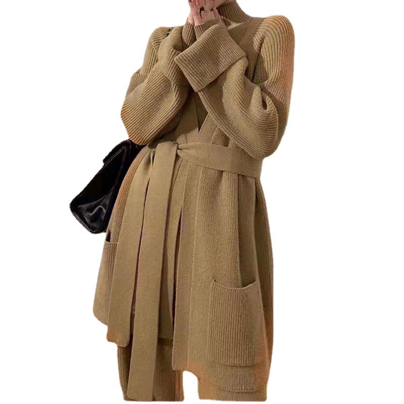 無地タートルネックニット セータートップス ニットパンツ 3点セットゆとり カジュアルワイドパンツ カーディガンコート 母の日 ベ一シックニット 無地タートルネックニット セータートップス ニットパンツ 3点セットゆとり カジュアルワイドパンツ カーディガンコート 母の日 ベ一シックニット