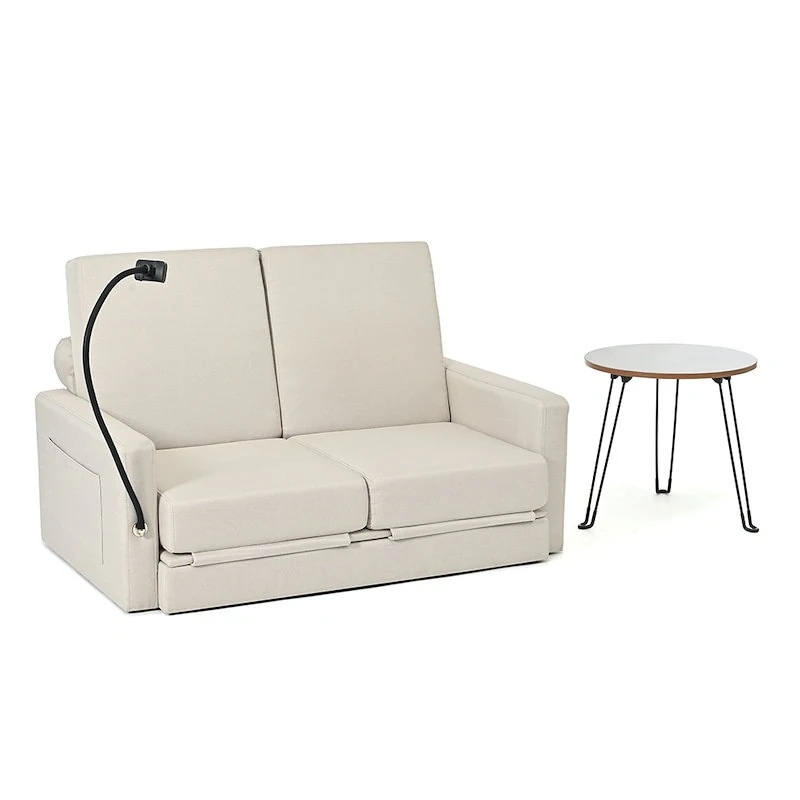 【国内即日発送】リビングルームのための調節可能な背もたれ付き収納プルアウトベッド付きラブシートスリーパーソファ