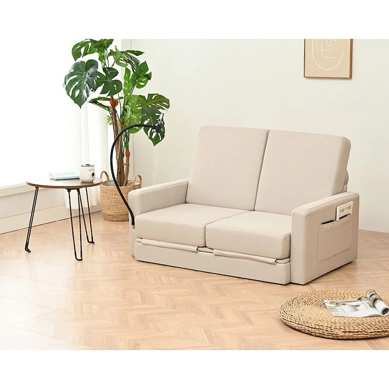 【国内即日発送】リビングルームのための調節可能な背もたれ付き収納プルアウトベッド付きラブシートスリーパーソファ