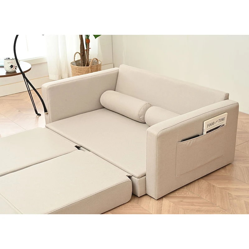 【国内即日発送】リビングルームのための調節可能な背もたれ付き収納プルアウトベッド付きラブシートスリーパーソファ