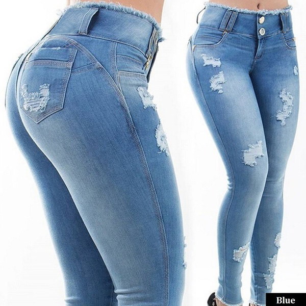 ファッション女性セクシーなボディコンスキニージーンズデニムパンツリップペンシルパンツS - 2XL ファッション女性セクシーなボディコンスキニージーンズデニムパンツリップペンシルパンツS - 2XL