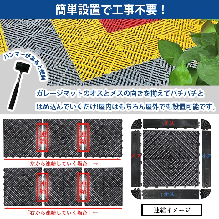 ガレージタイル ガレージマット 置き敷き 耐荷重10トン 40×40cm 100枚 穴無しタイプ 屋外 屋内 組立簡単 耐久性抜群 送料無料_3