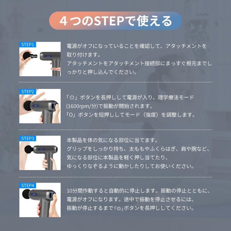 マッサージガン 筋膜リリース 電動マッサージ器 マッサージガン ハンディマッサージャー マルチマッサージャー 6種のアタッチメント 5つの強度調節可能 深くまで届く深層振動力 全身ケア リラックス
