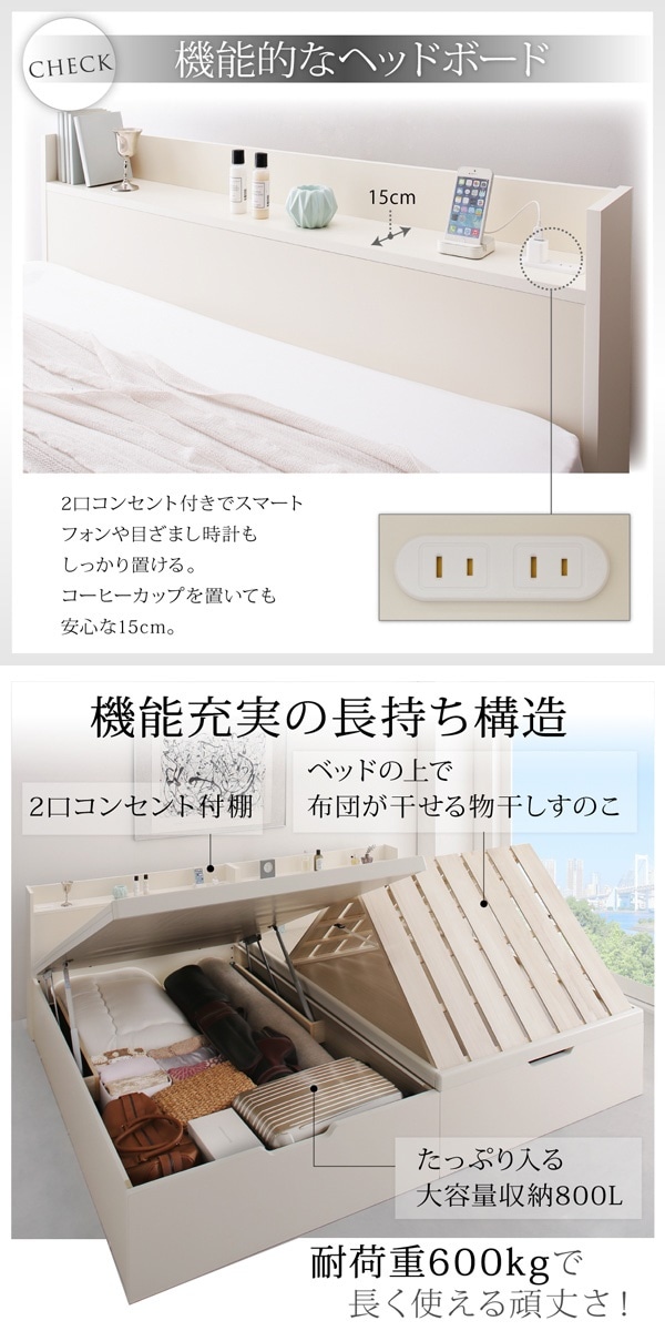 [組立設置料込み]国産 頑丈 すのこ 跳ね上げ式 大容量収納ベッド Long force ロングフォルス セミダブル 深さグランド [フレーム色]ダークブラウン