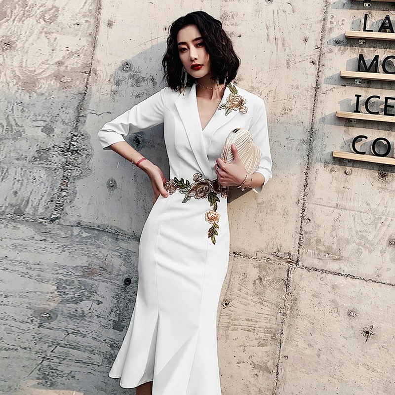 【急速出荷 2025年新作】韓国パーティードレス ワンピース ドレス 可愛い 無地　花柄 カシュクール　Vネック 春　夏　秋　五分袖　ひざ下丈　ミモレ丈　ミディ丈 オルチャン お呼ばれ ゲスト 二次会