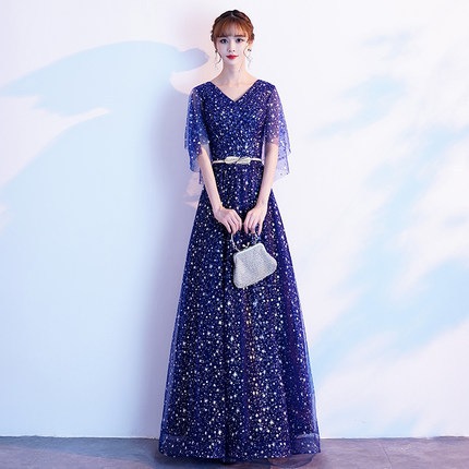 2025宴会イブニングドレスワンピース仙気スパンコール気質長学生団演出服 2025宴会イブニングドレスワンピース仙気スパンコール気質長学生団演出服