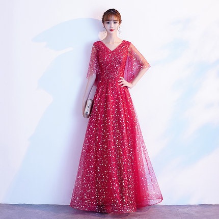 2025宴会イブニングドレスワンピース仙気スパンコール気質長学生団演出服 2025宴会イブニングドレスワンピース仙気スパンコール気質長学生団演出服
