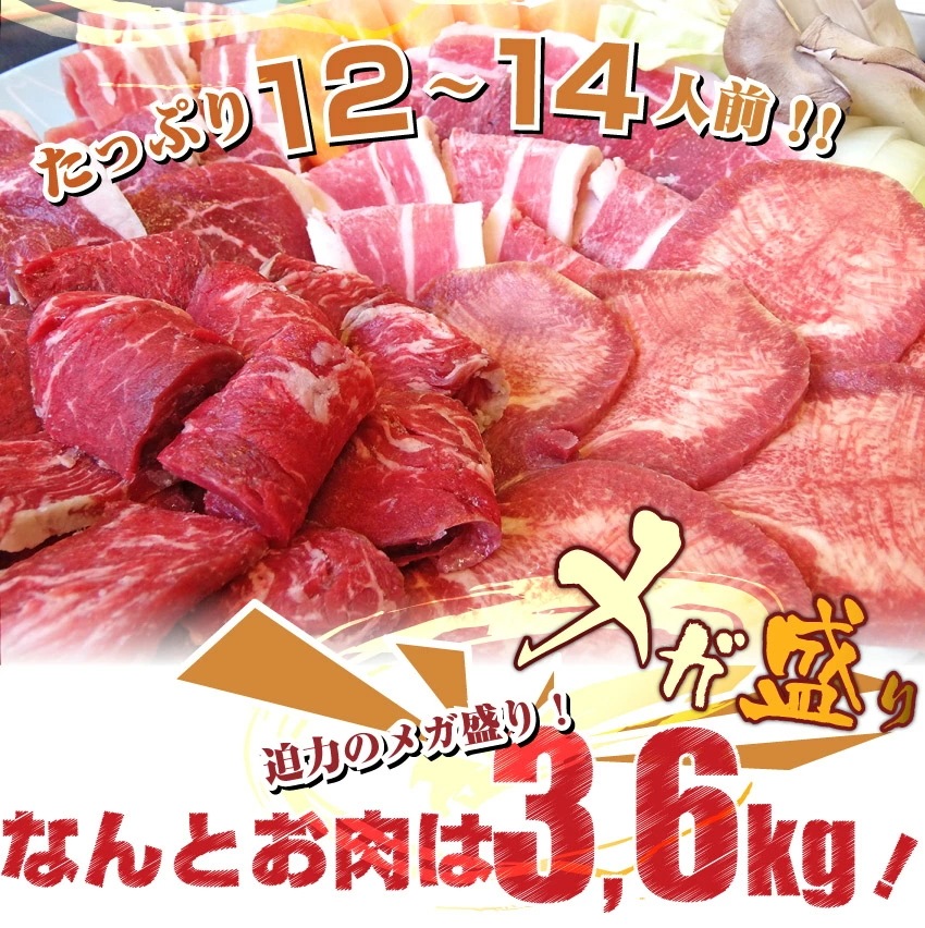 バーベキュー ギガ盛り セット 冷凍 たっぷり12-14人前 （ 総重量 3.6kg ）
