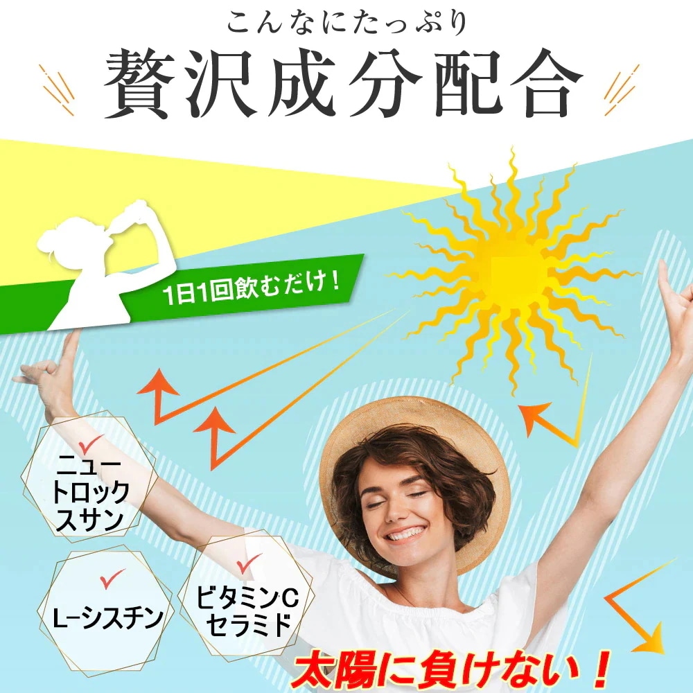 ３個セット＋１個オマケ 【ひがサプリ】新時代 太陽対策 飲む バリア サプリ 日焼け止め サンスティック クリーム ニュートロックスサン UV 対策 ケア カット セラミド ビタミンC 美容