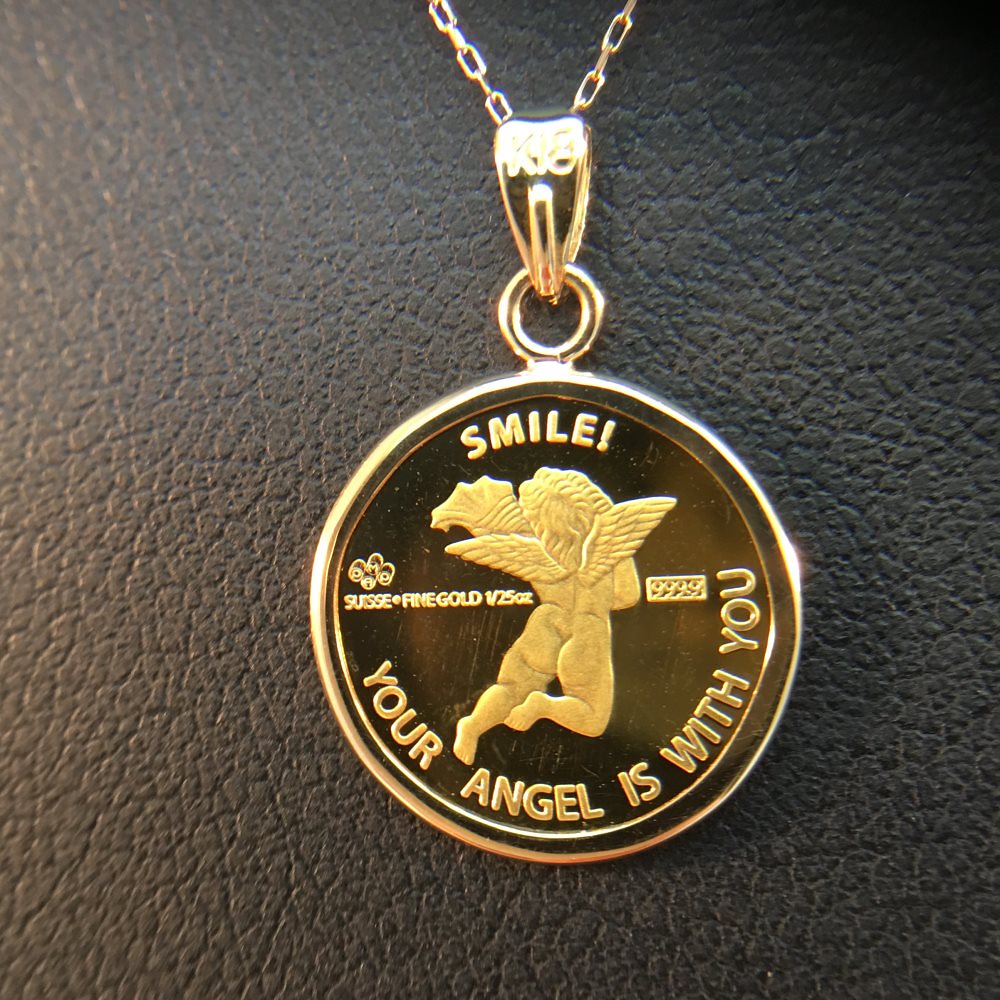 エンジェル 純金 K24 コイン 1/25oz 金貨 ペンダントップ シンプル K18 枠 新品 送