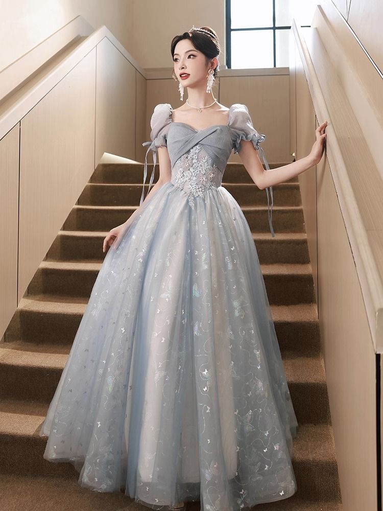 パーティードレス ブルーのタキシードスカート宴会フレンチカジュアル小人数気質ハイエンド高級感プリンセス声楽芸考演出女 パーティードレス ブルーのタキシードスカート宴会フレンチカジュアル小人数気質ハイエンド高級感プリンセス声楽芸考演出女