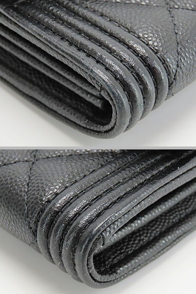 ほぼ新品シャネルマトラッセボーイシャネルキャビアスキン二つ折り長財布ブラックアンティークシルバー金具A80286