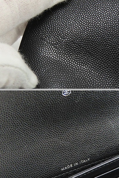 ほぼ新品シャネルマトラッセボーイシャネルキャビアスキン二つ折り長財布ブラックアンティークシルバー金具A80286