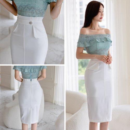 キャバドレス ナイトドレス ミディアムドレス オフショルダー セットアップ ワンピース ギャザー ケミカルレース スリット ビジュー レディース グラシア