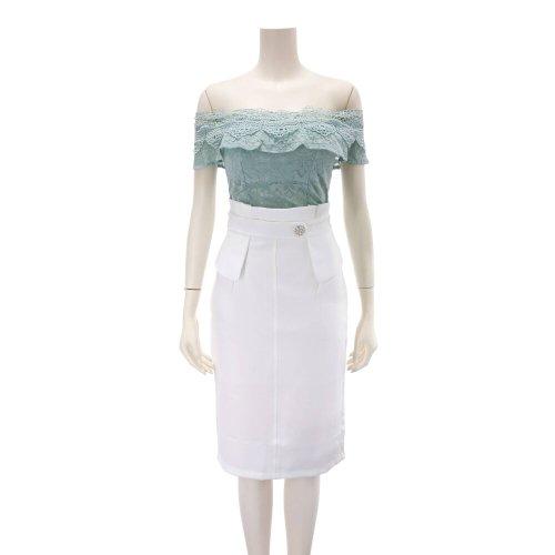 キャバドレス ナイトドレス ミディアムドレス オフショルダー セットアップ ワンピース ギャザー ケミカルレース スリット ビジュー レディース グラシア