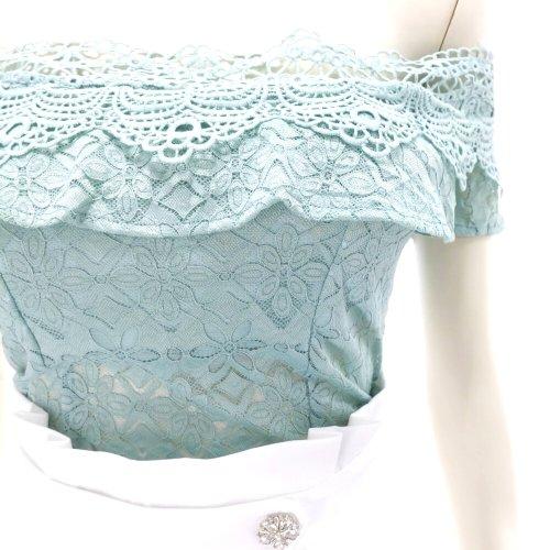 キャバドレス ナイトドレス ミディアムドレス オフショルダー セットアップ ワンピース ギャザー ケミカルレース スリット ビジュー レディース グラシア