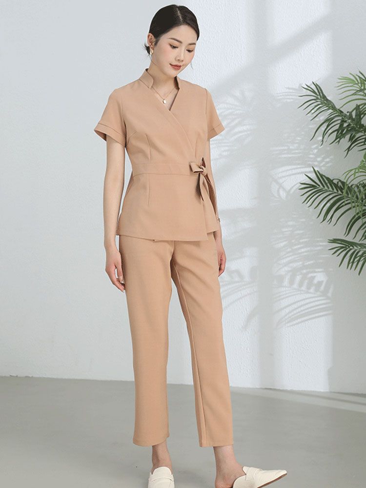 ユニフォーム エステ サロン通勤 レディース 女性 制服おしゃれ 半袖 七分袖 ジャケット 上下セッ-a065 ユニフォーム エステ サロン通勤 レディース 女性 制服おしゃれ 半袖 七分袖 ジャケット 上下セッ-a065