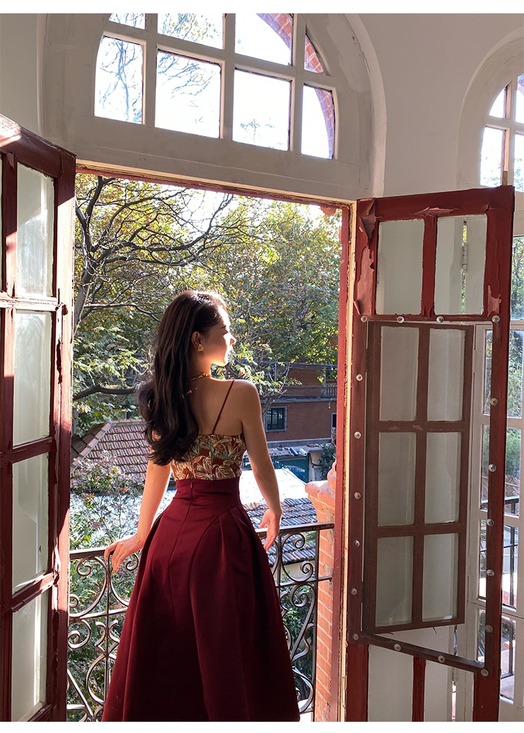 メープル リーフ レッド フィッシュボーン プリント スパイス ガール キャミソール 秋 冬 インナー デザイン アウター トップス レディース XS Ｓ トップス かわいい 大人可愛い きれいめ