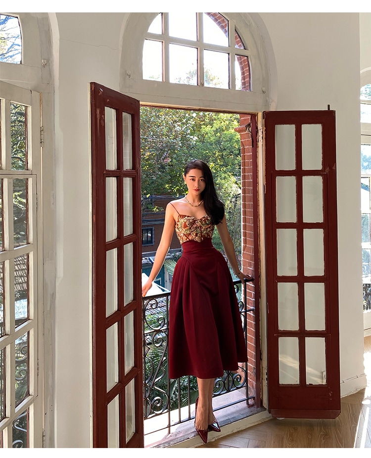 メープル リーフ レッド フィッシュボーン プリント スパイス ガール キャミソール 秋 冬 インナー デザイン アウター トップス レディース XS Ｓ トップス かわいい 大人可愛い きれいめ