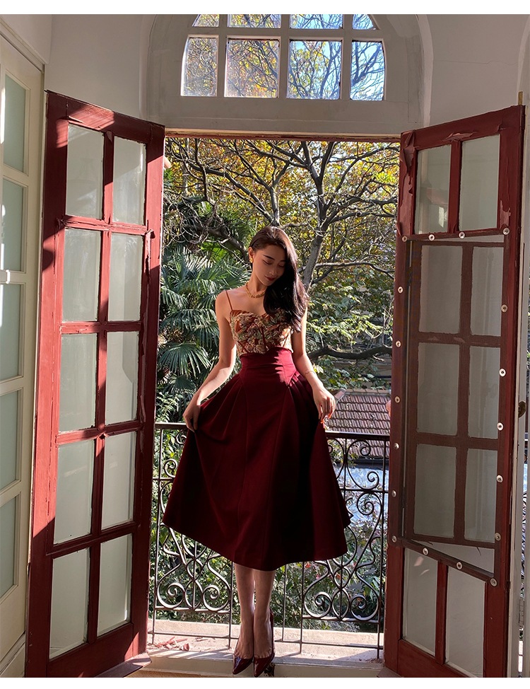 メープル リーフ レッド フィッシュボーン プリント スパイス ガール キャミソール 秋 冬 インナー デザイン アウター トップス レディース XS Ｓ トップス かわいい 大人可愛い きれいめ