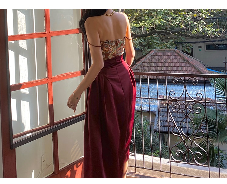 メープル リーフ レッド フィッシュボーン プリント スパイス ガール キャミソール 秋 冬 インナー デザイン アウター トップス レディース XS Ｓ トップス かわいい 大人可愛い きれいめ